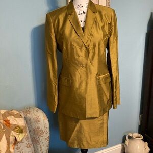 Jones New York Olive Silk Skirt Suit